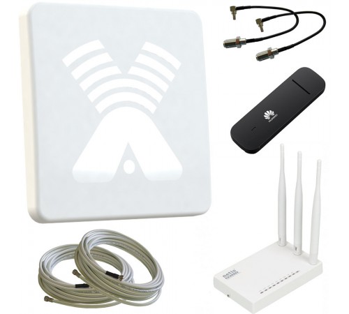 Готовый комплект с антенной AGATA-F MIMO 2x2, кабелями, модем Huawei e3372 и Wi-Fi роутер