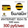  Билайн 300 руб/ мес. -1024 ГБ, 500 мин. в месяц.